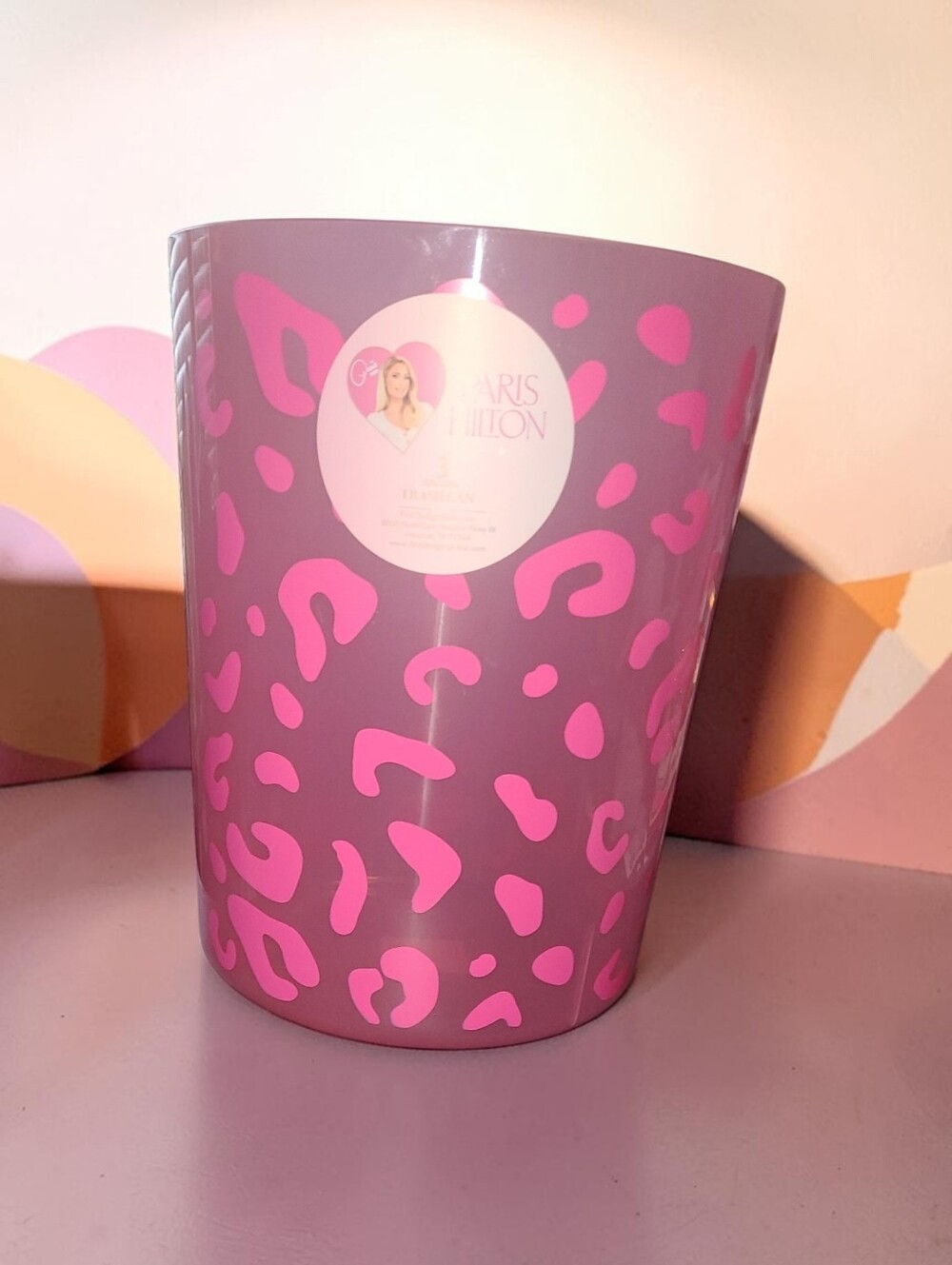 Paris Hilton Pink Leopard Print Trash Can